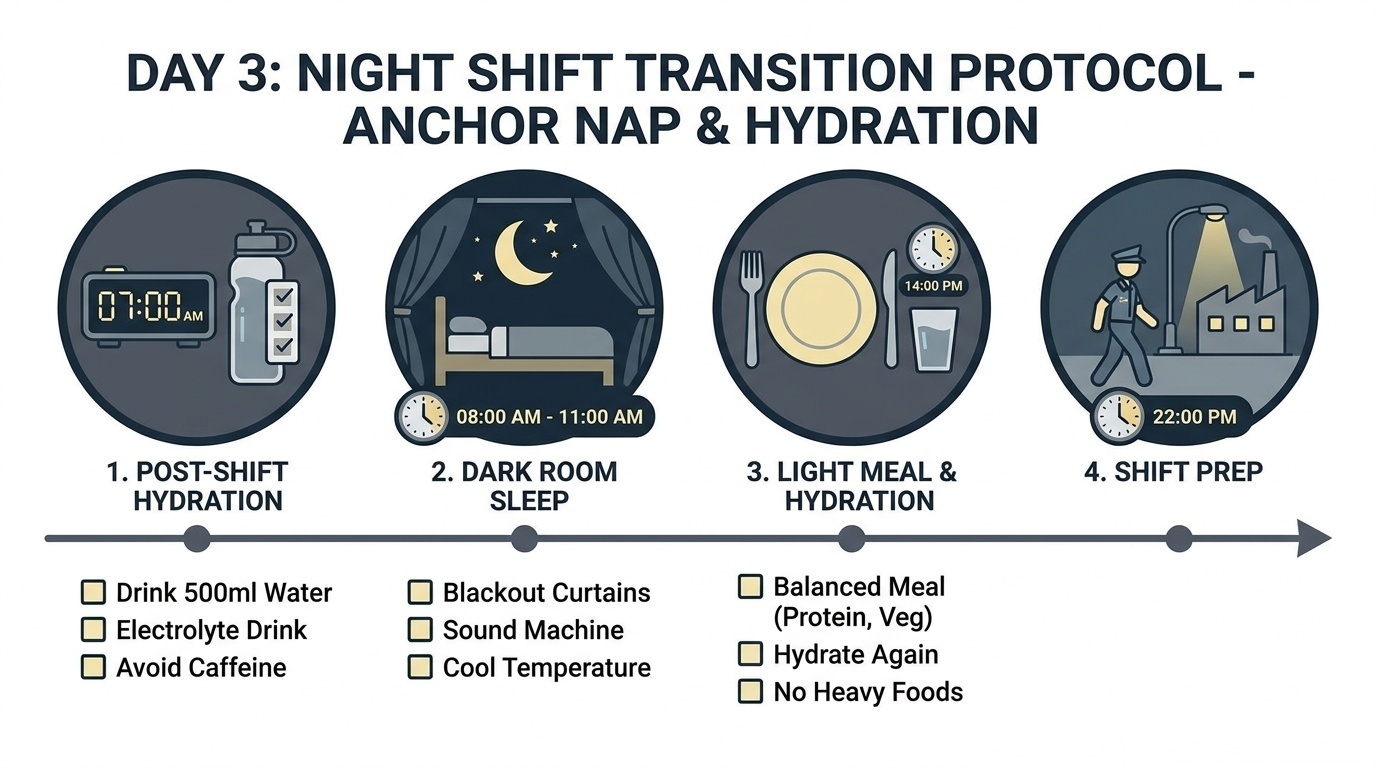 Night shift hydration and fasting checklist
